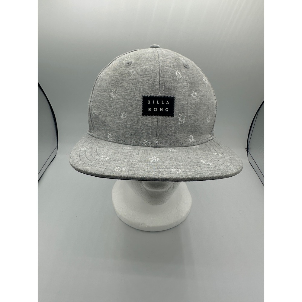 Billabong Snapback Hat Mens OS Grey Palm Tree Print Excellent Flat Brim Cap